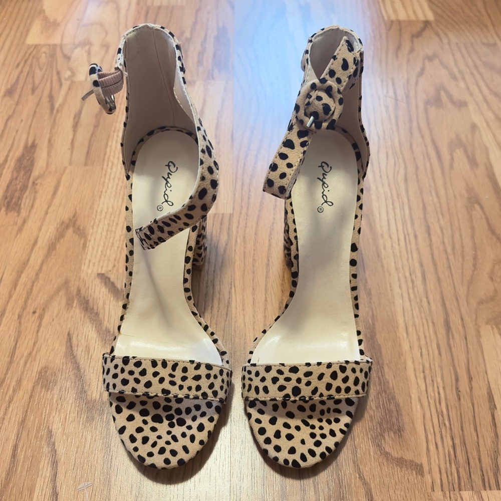 Qupid - Tan/Black Leopard Print High Heels - Size 8.5